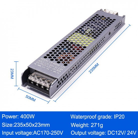 Alimentation électrique 12V 33.3A 400W cage aluminium IP20